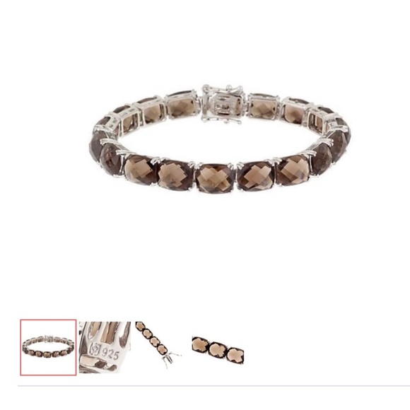 Sterling 42.00 CT TW Checkerboard Faceted Smoky Quartz Bracelet/7 1/4 Inches/NEW - Picture 1 of 5